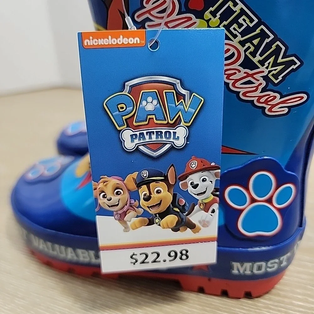 Paw Patrol Toddler Boys Rubber Rain Boots Pull On Blue Red Multi-Size 5/6 NEW‎